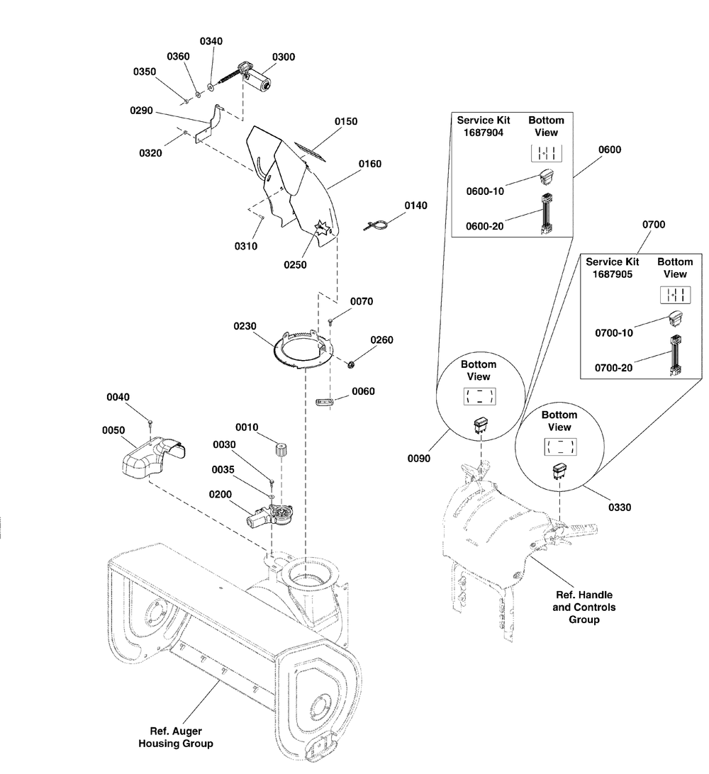 Chute And Rotation Group Diagram and Parts List for 1696158-00-1730HD 2012 Briggs and Stratton Snow Blower